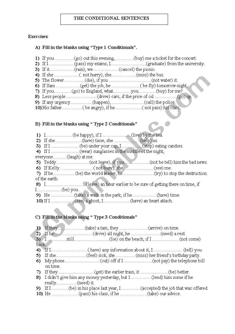 Conditionals worksheet