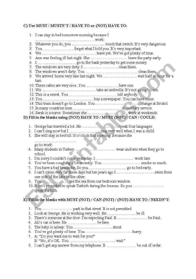 must have to can can not worksheet