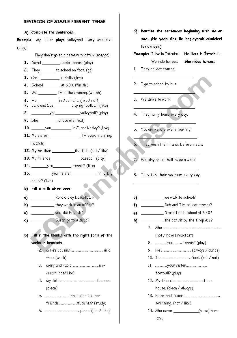 simple present tense worksheet