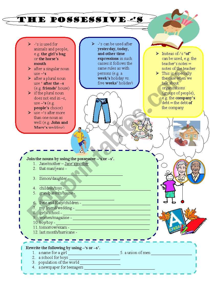 The possessive s worksheet