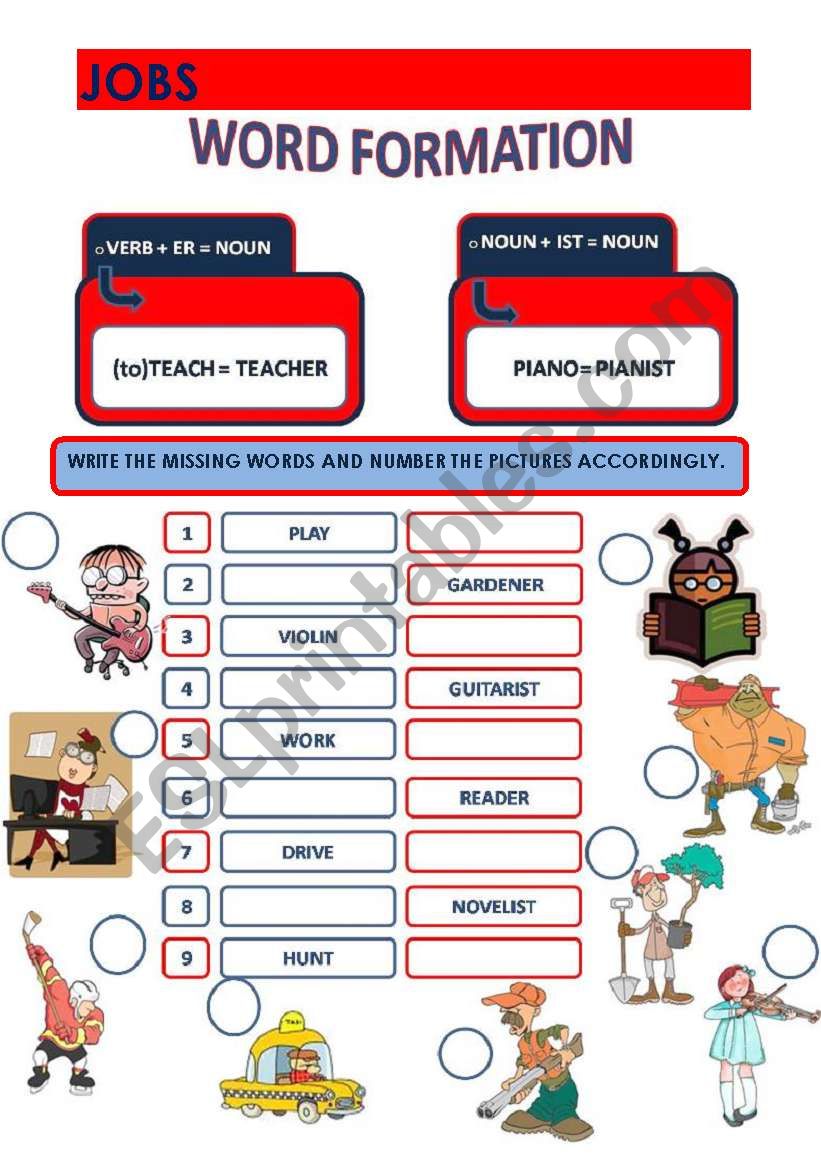 JOBS - WORD FORMATION worksheet