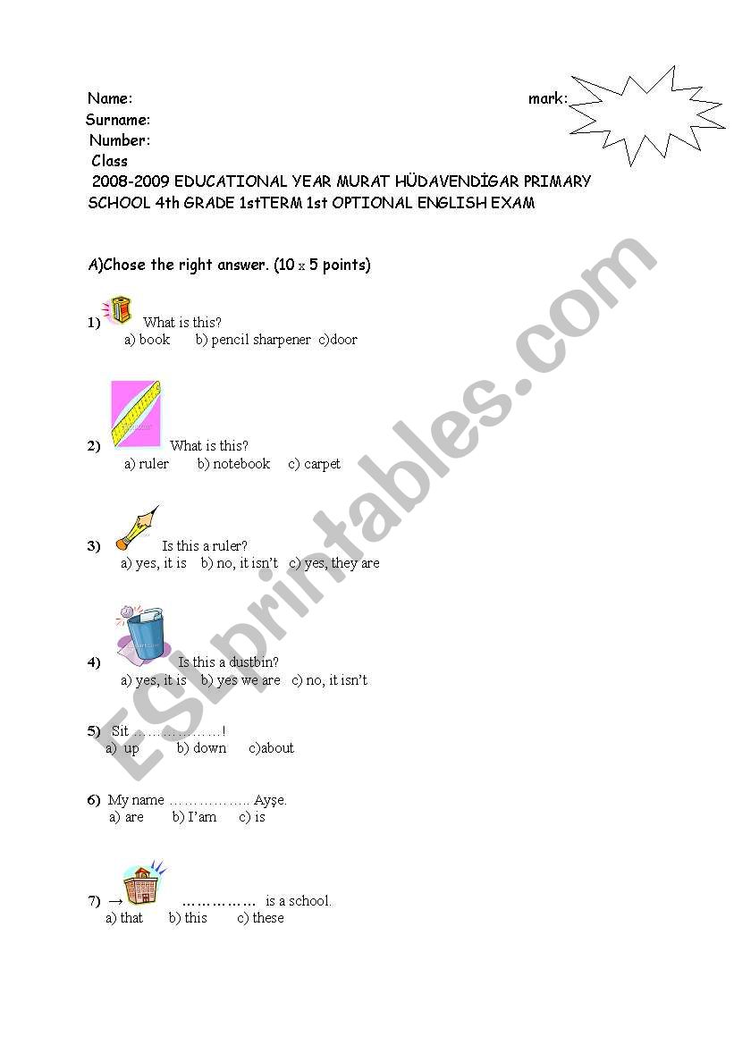 exam sample worksheet