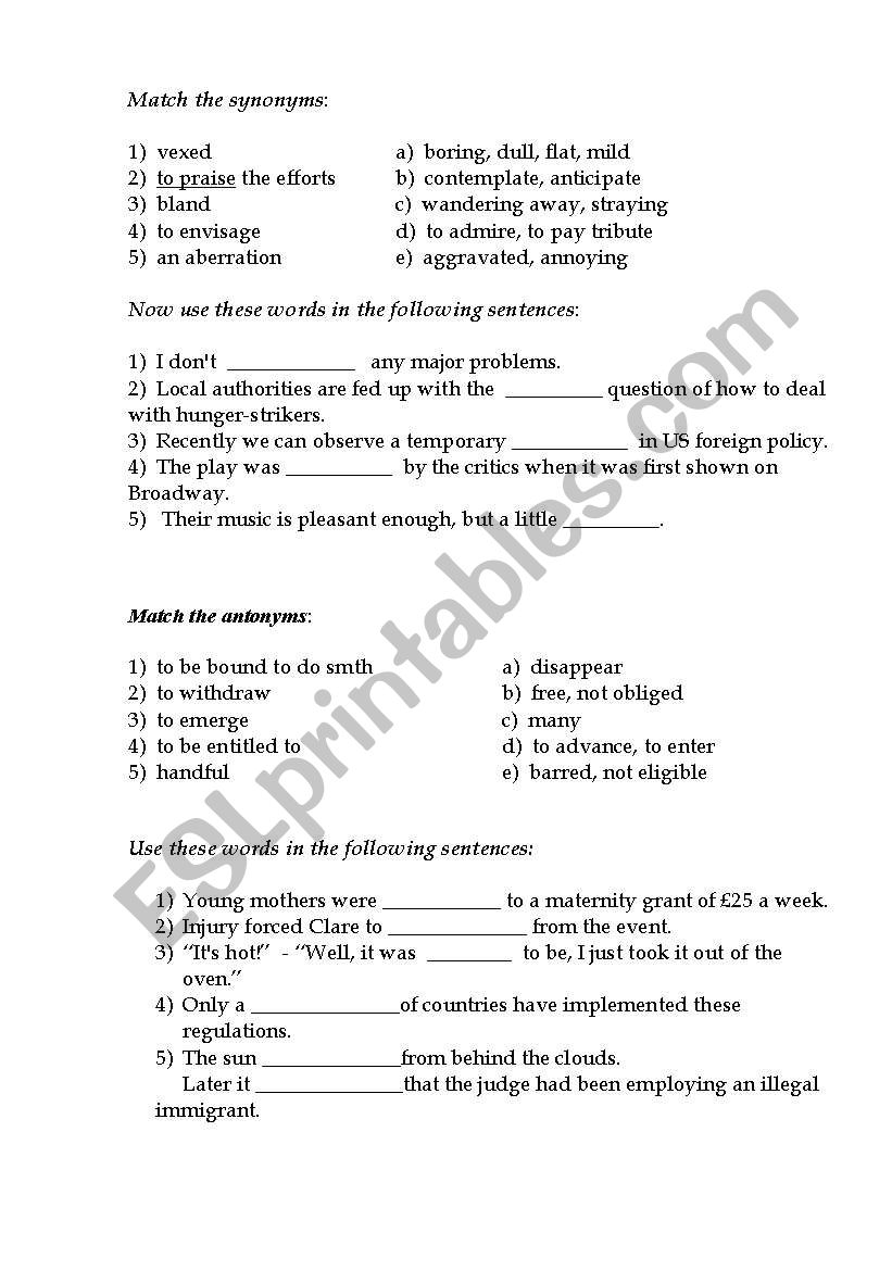 lexis exersices worksheet