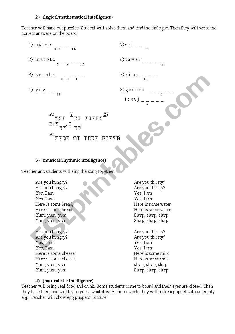 multiple intelligence worksheet