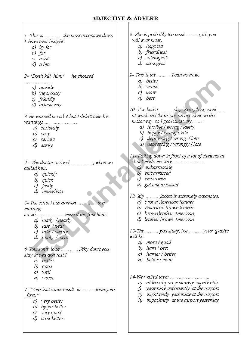 adjective or adverb worksheet