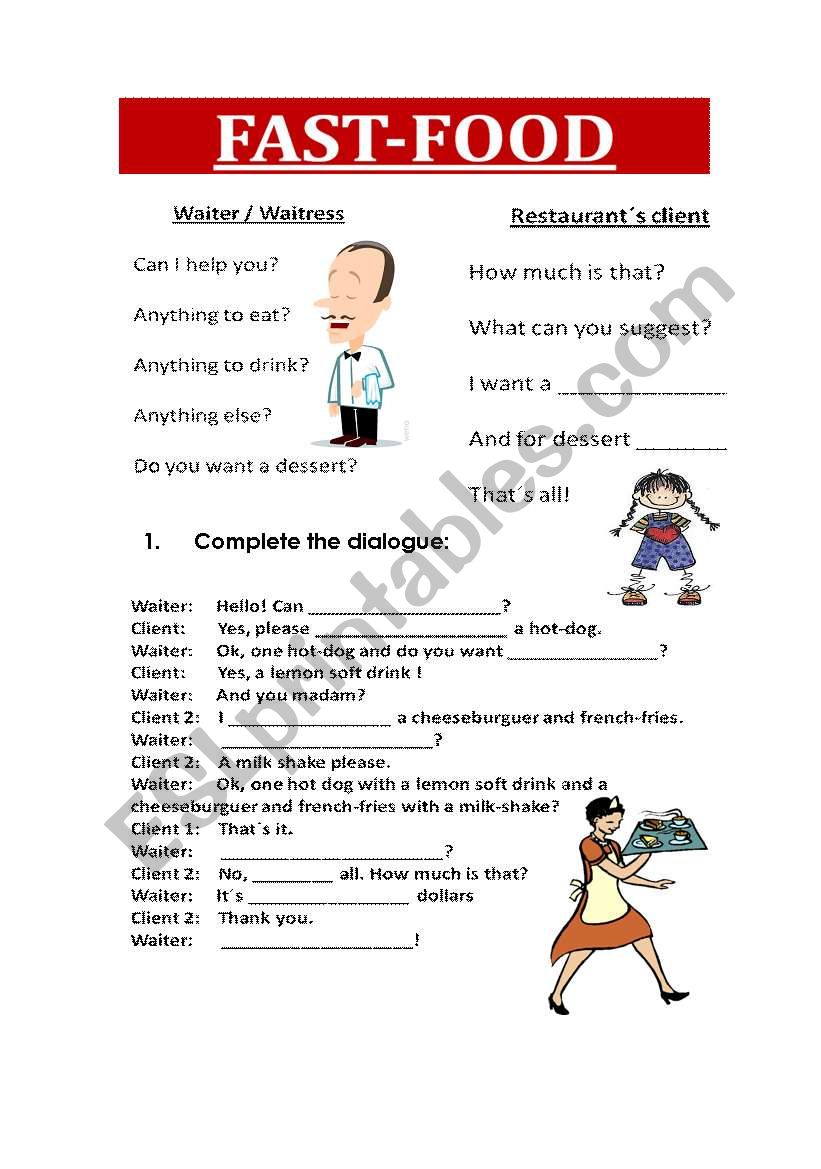 In a restaurant - vocabulary worksheet