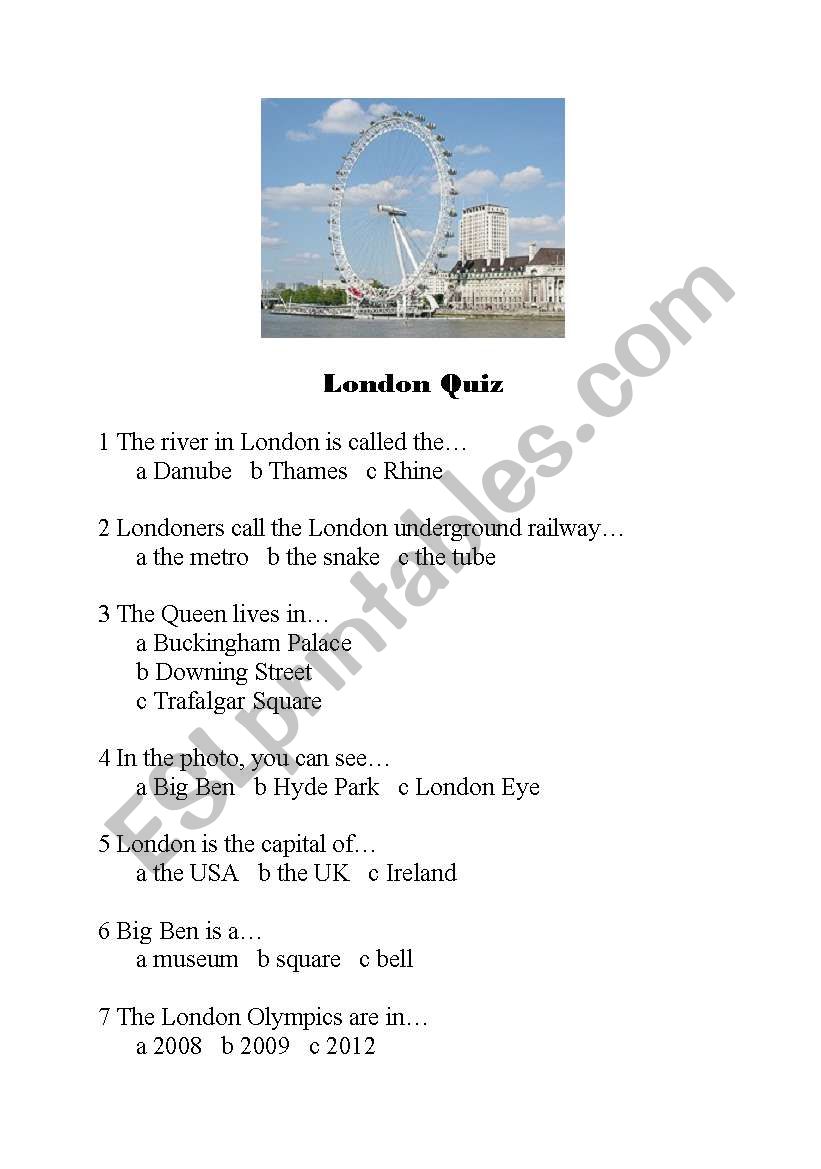 london quiz worksheet