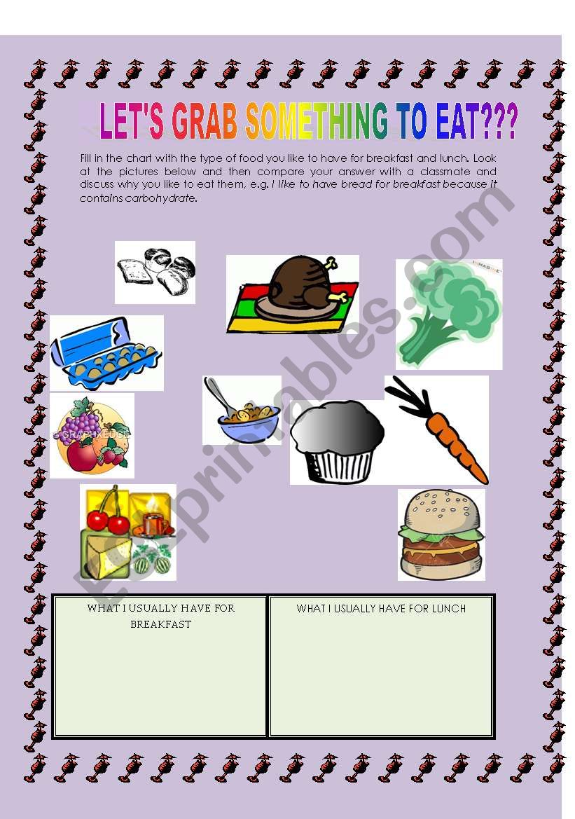 lets grab something to eat? worksheet