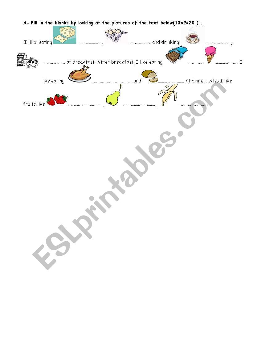 food and drinks worksheet