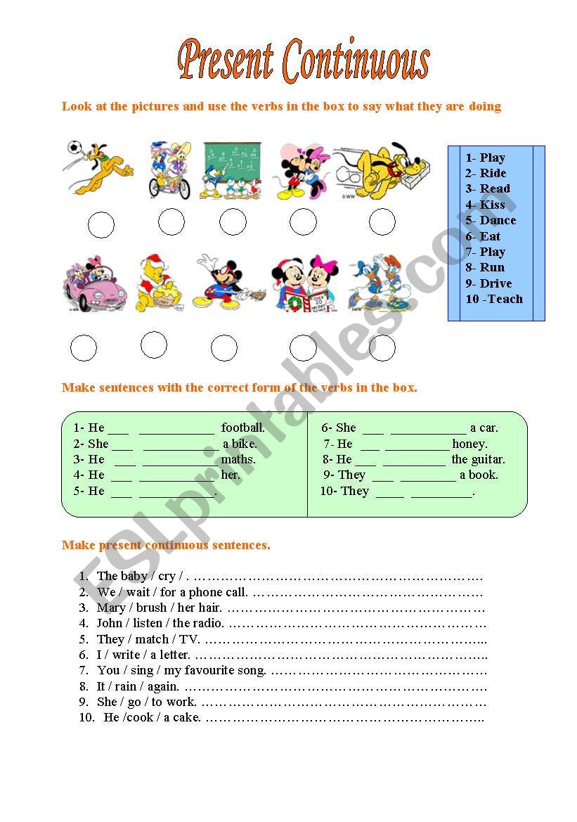 Actions and Present Continuous Worksheet
