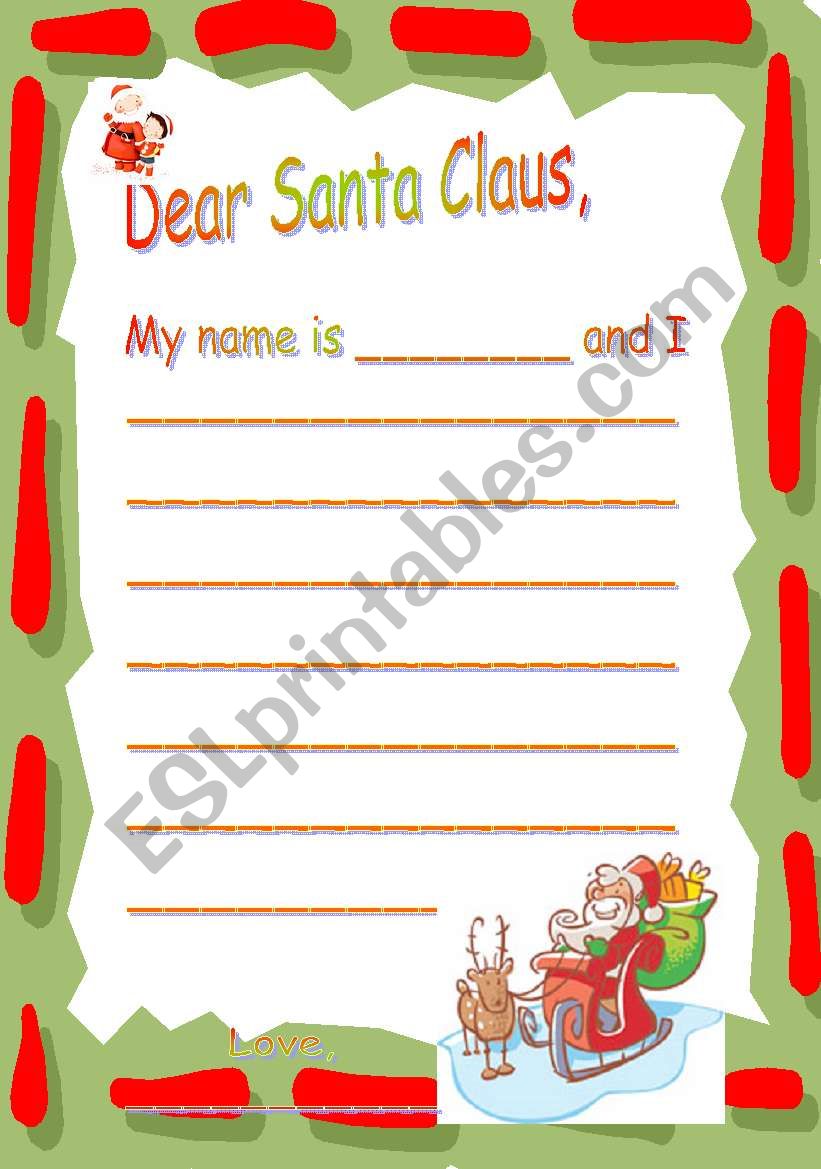 A letter to Santa Claus worksheet