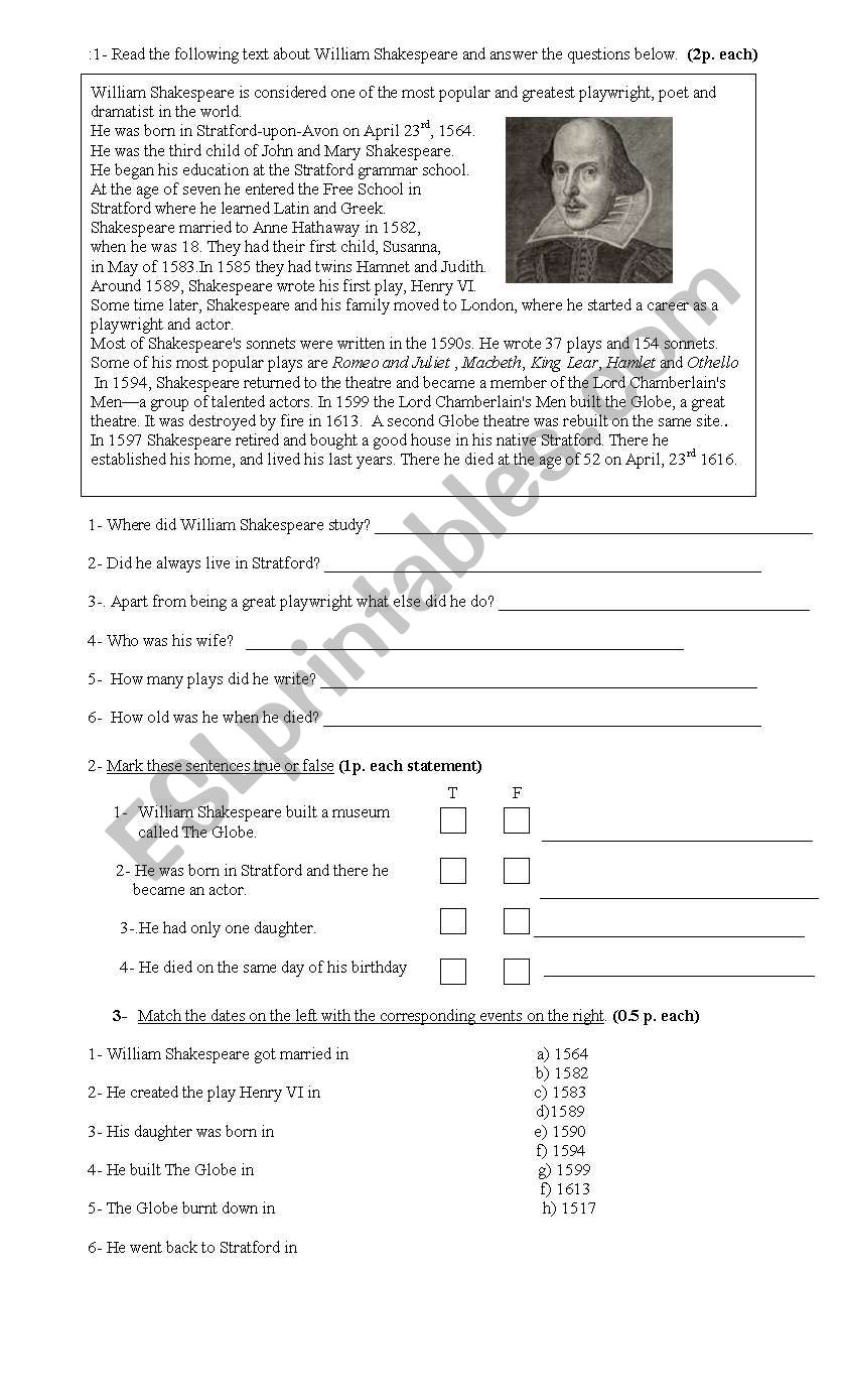 reading comprehension test worksheet