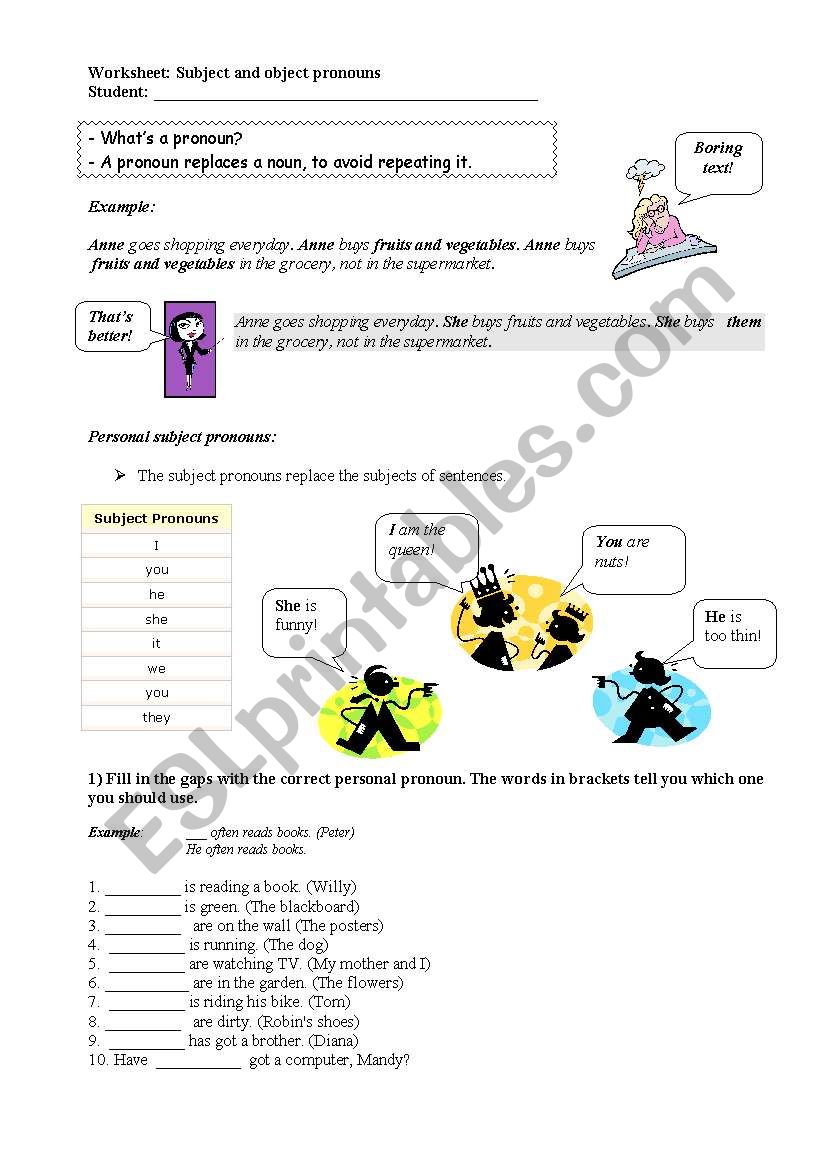 Personal pronouns - object and subject pronouns