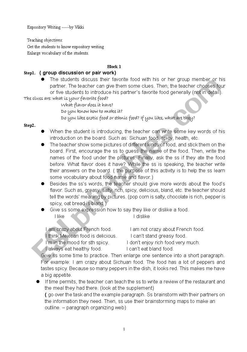 expository writing worksheet