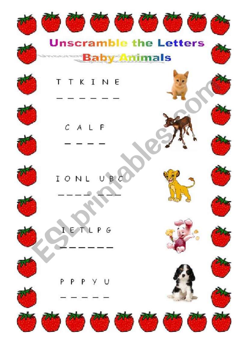 Unscramble the Letters - Baby Animals