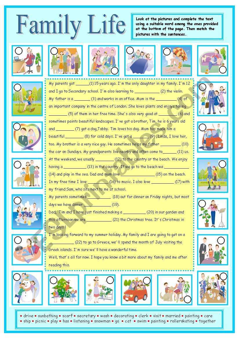 Family Life worksheet