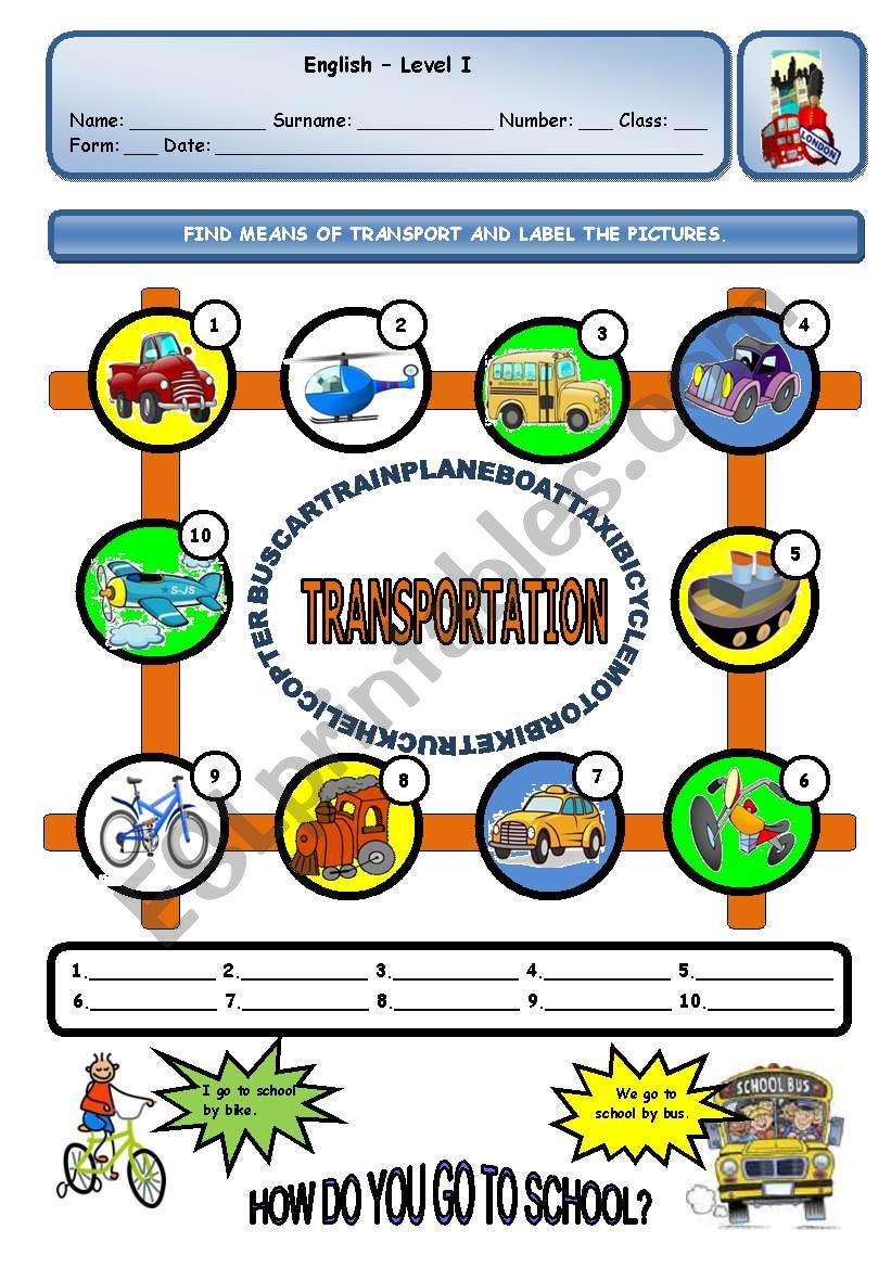 TRANSPORTATION worksheet