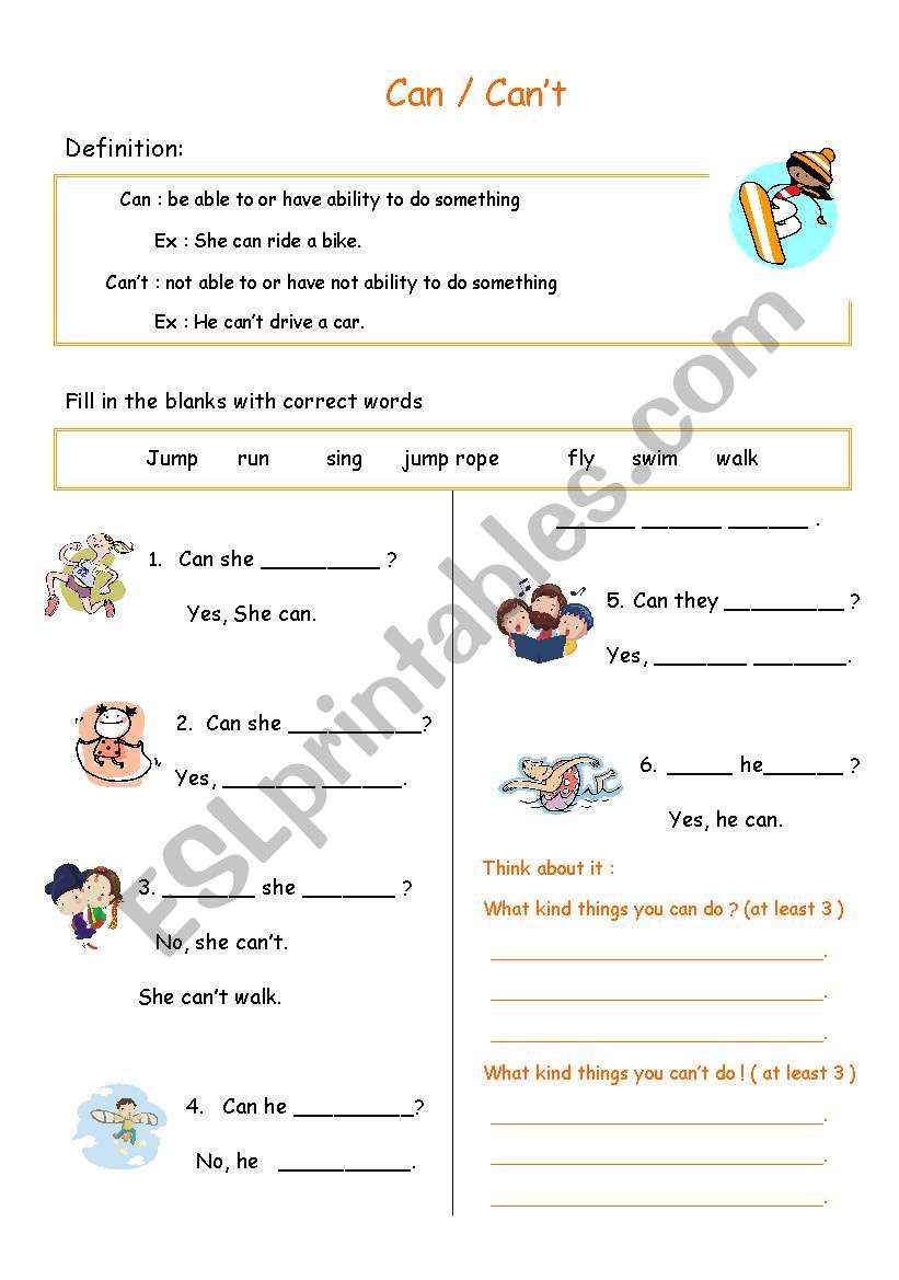 can / cant  worksheet