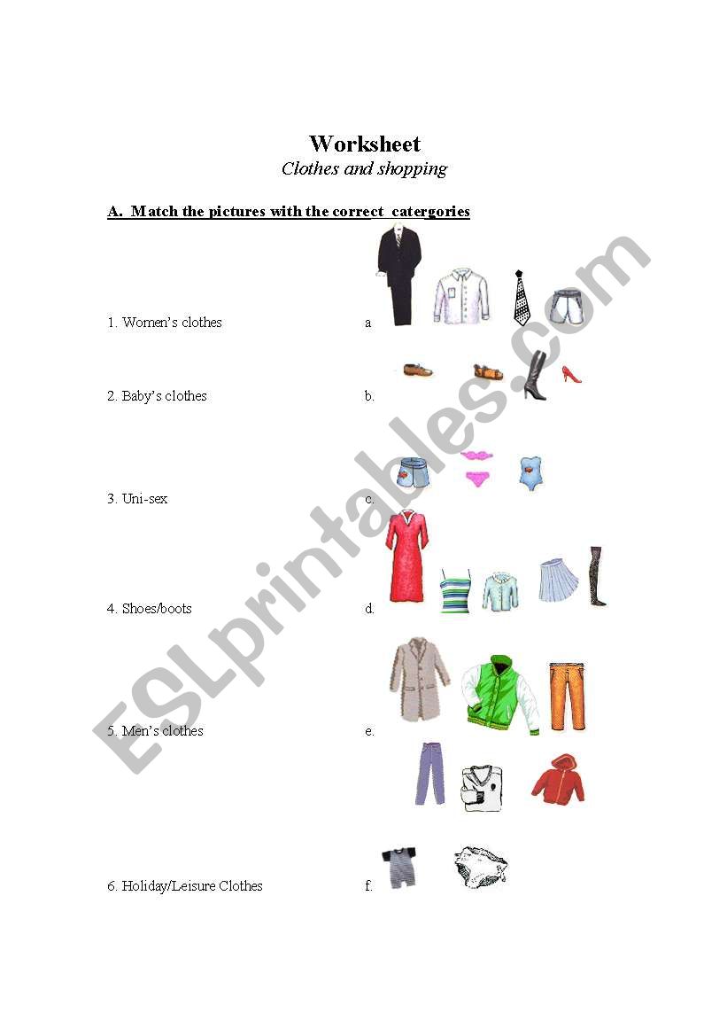 Clothes and shopping worksheet