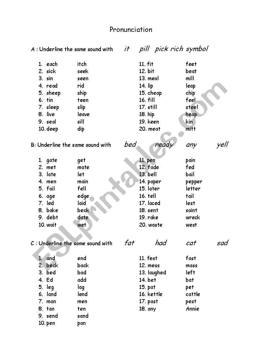 Pronunciation worksheet