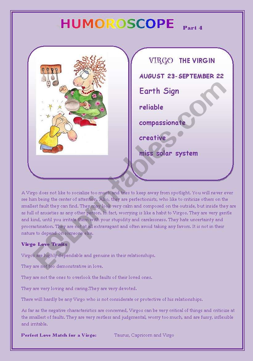 Humoroscope Part 4 VIRGO worksheet