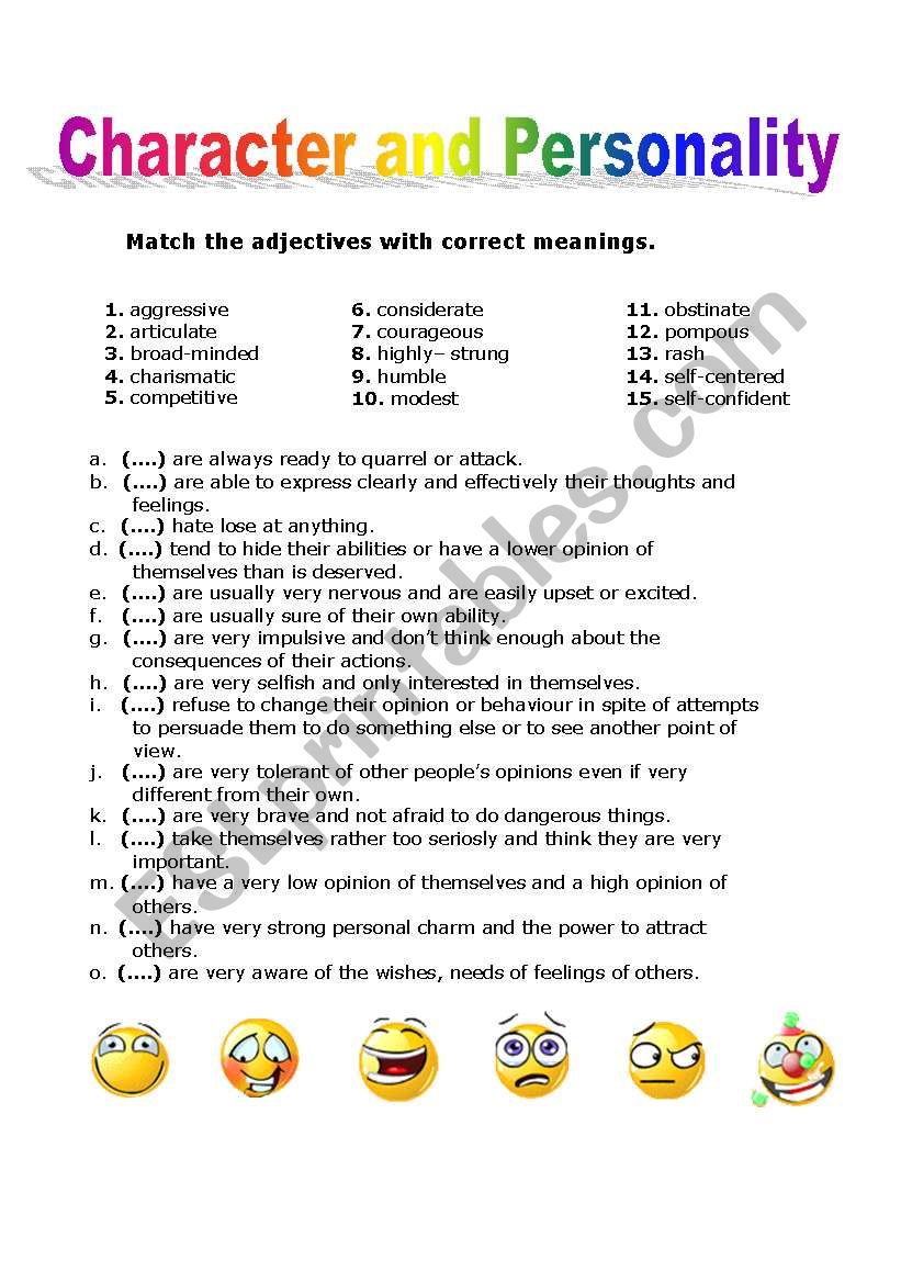 personality adjectives worksheet