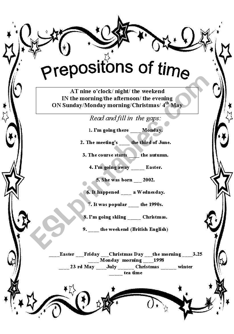 prepositions of time worksheet