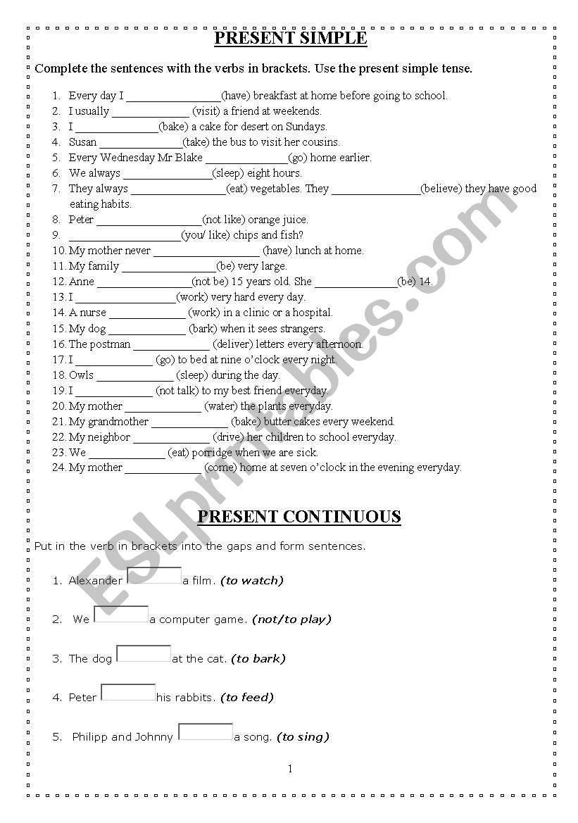 present simple worksheet