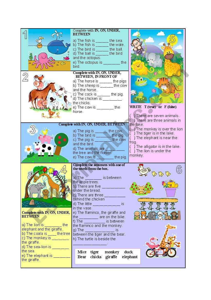 Animals and Preposition worksheet