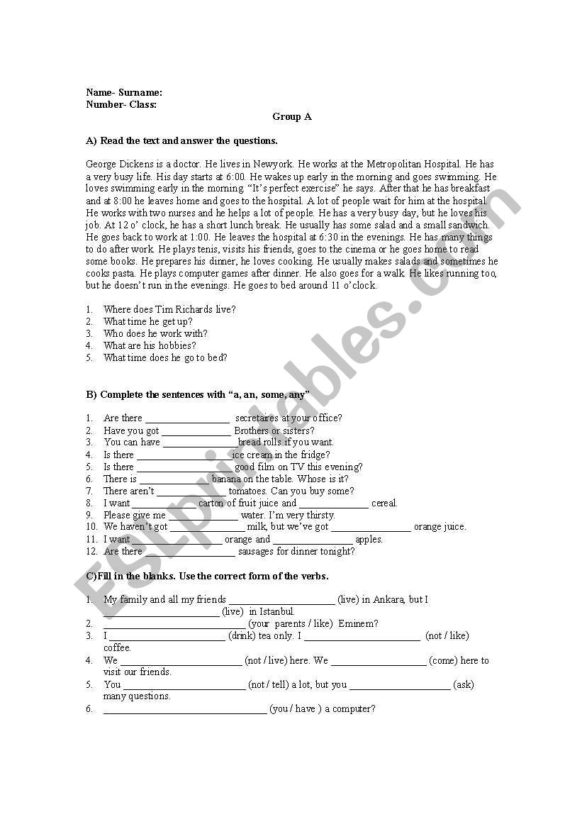 an elementary quiz worksheet