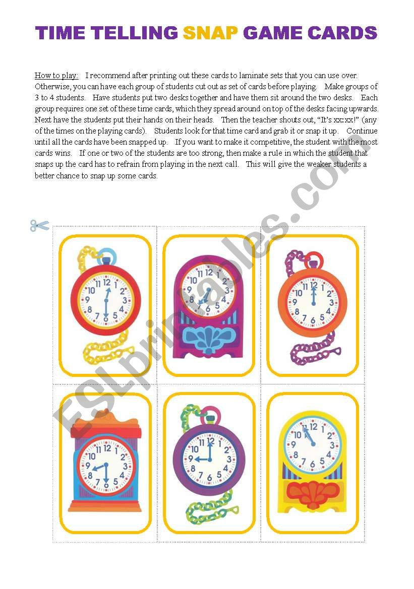 Basic Time Telling Game (15 Cards)