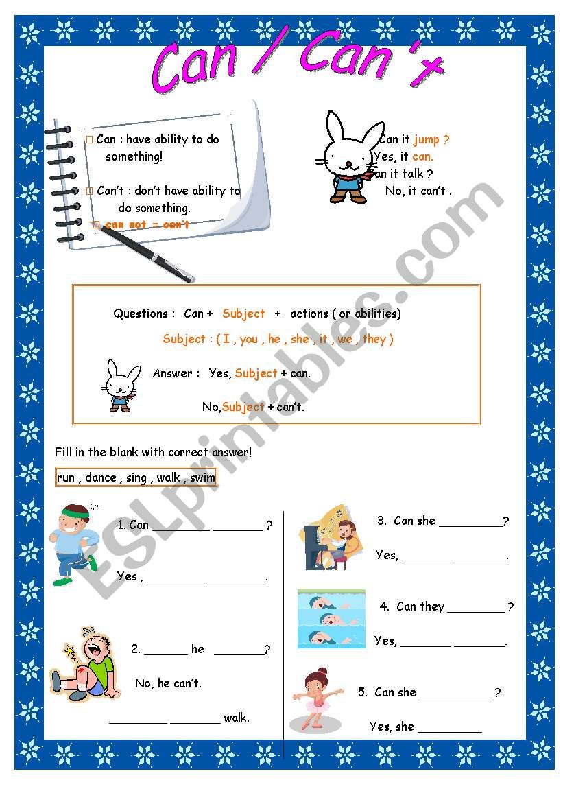 can / cant  worksheet