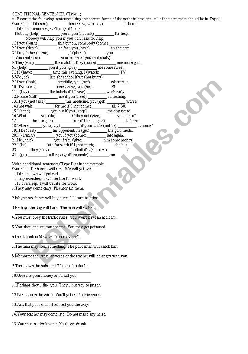 conditional sentences worksheet