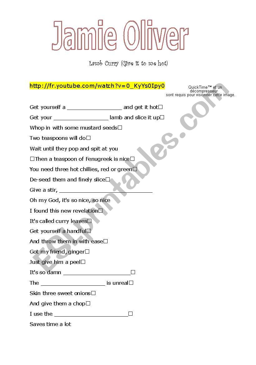 a study of jamie oliverÂ´s song lamb curry (5 pages)