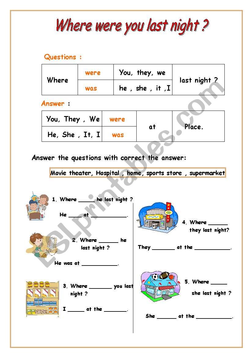 Where were you last night ? worksheet