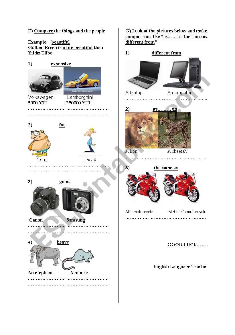 comparatives worksheet
