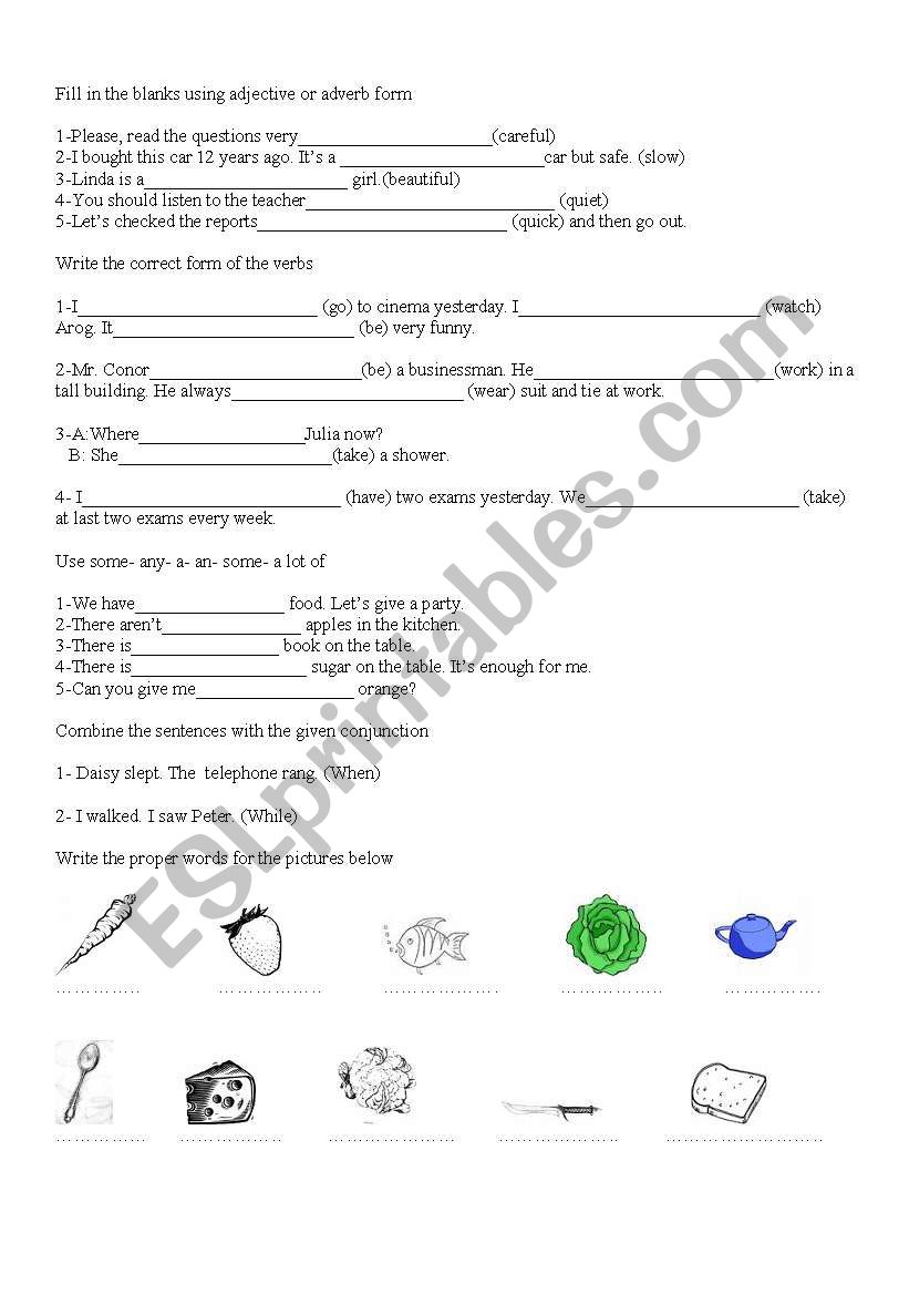 exam worksheet