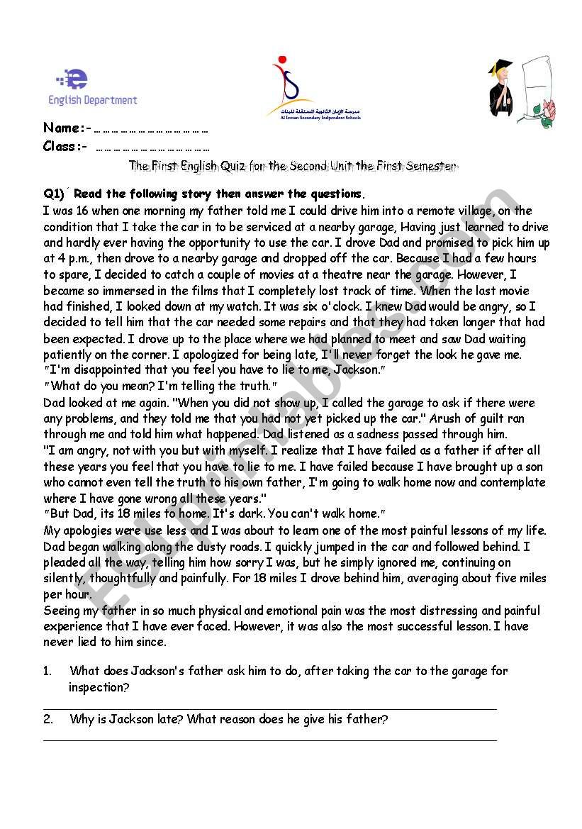 quiz short stories worksheet