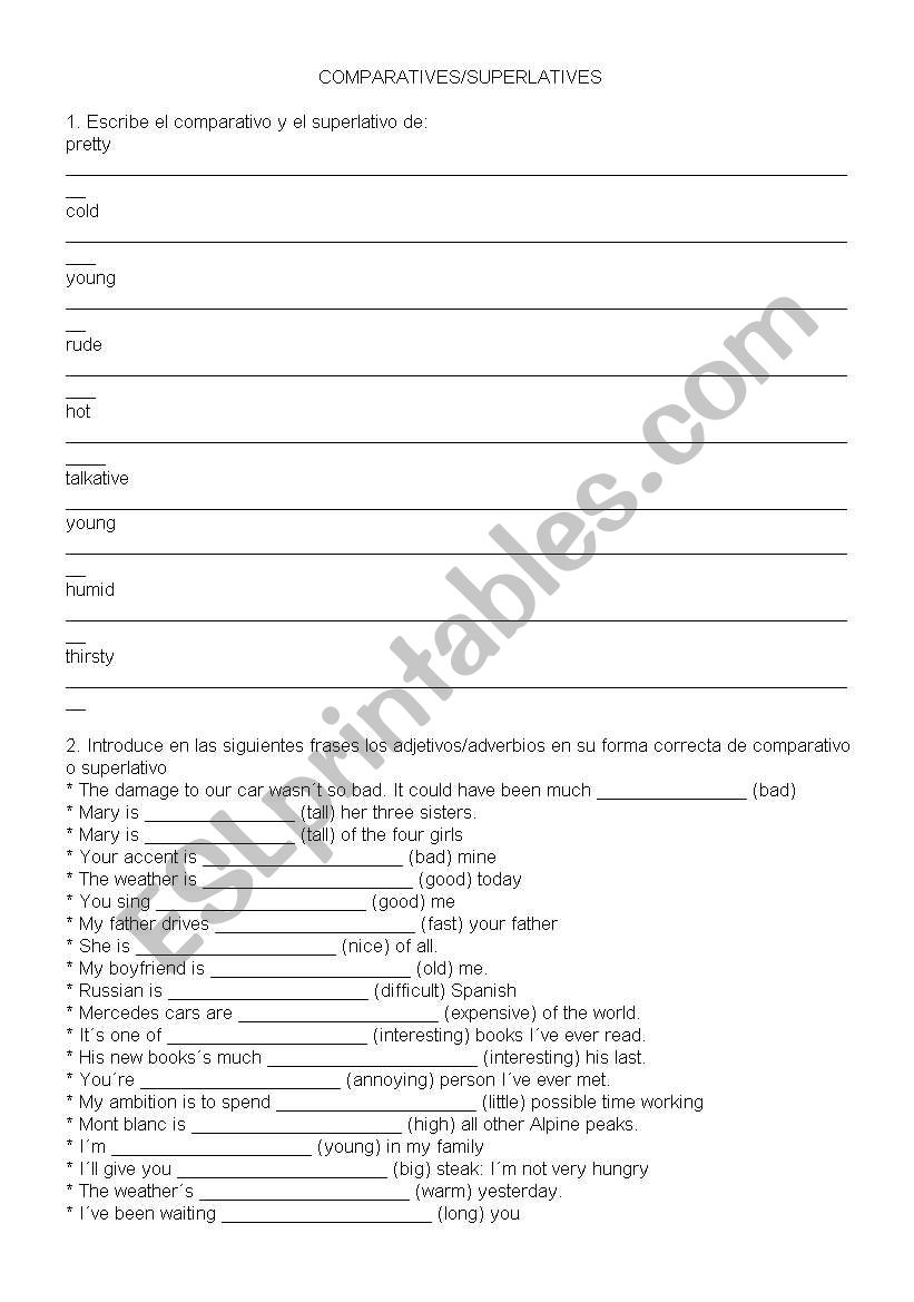 comparative & superlative worksheet