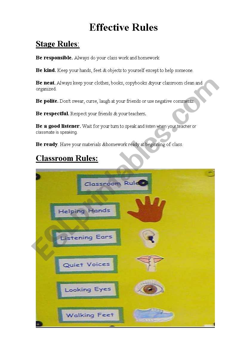 Effective classroom rules worksheet