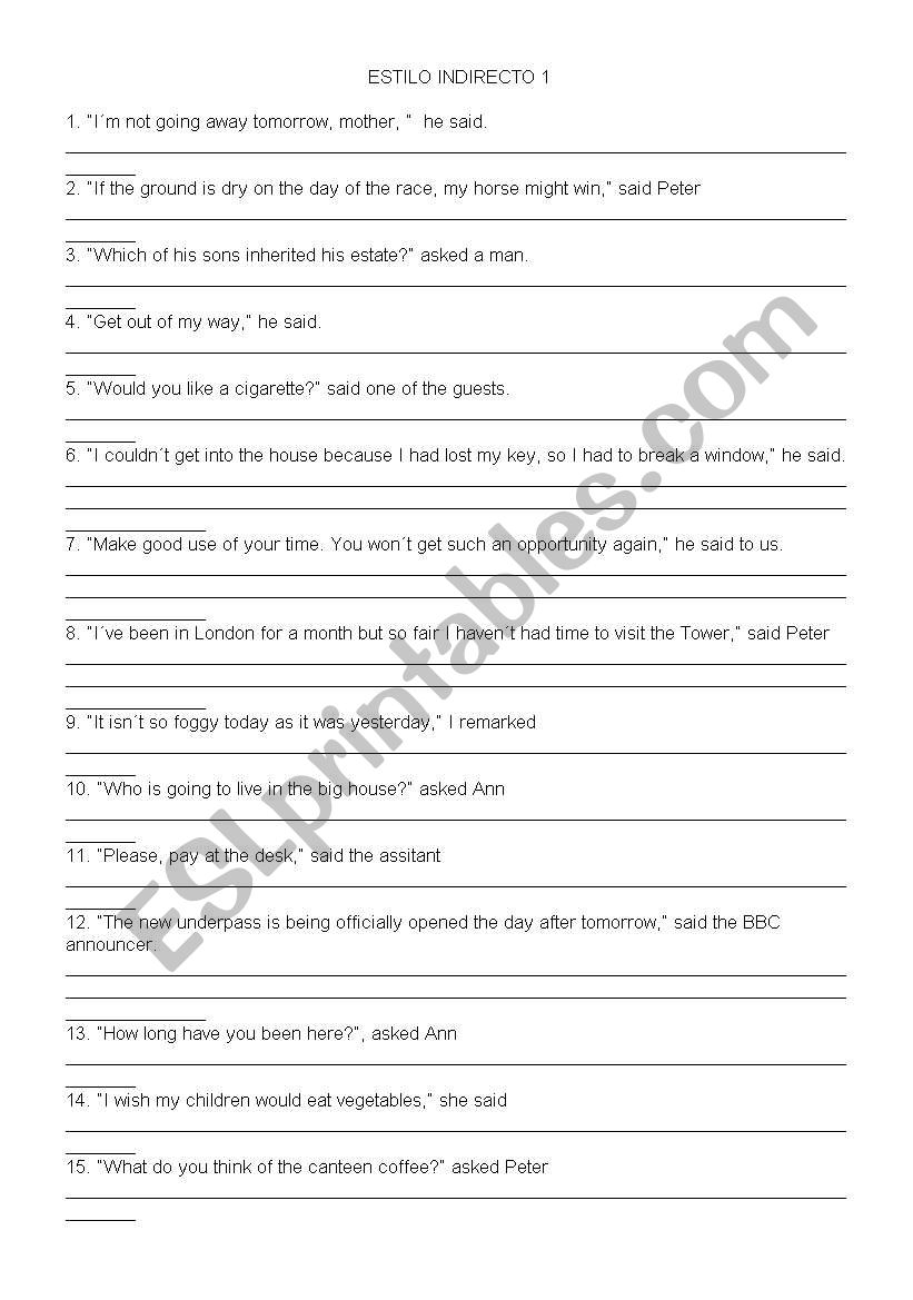 reported speech worksheet