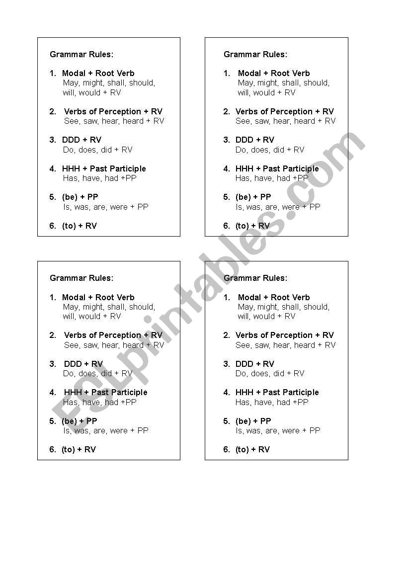 Easy-To-Use Grammar Rules worksheet