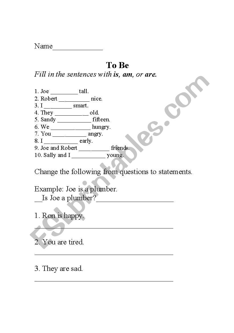 To Be  worksheet