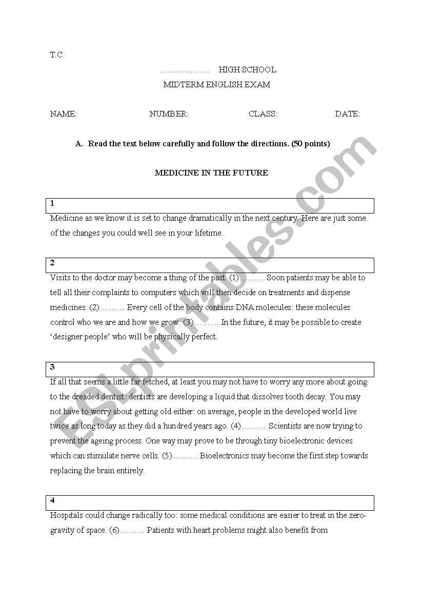 Reading comprehension test worksheet