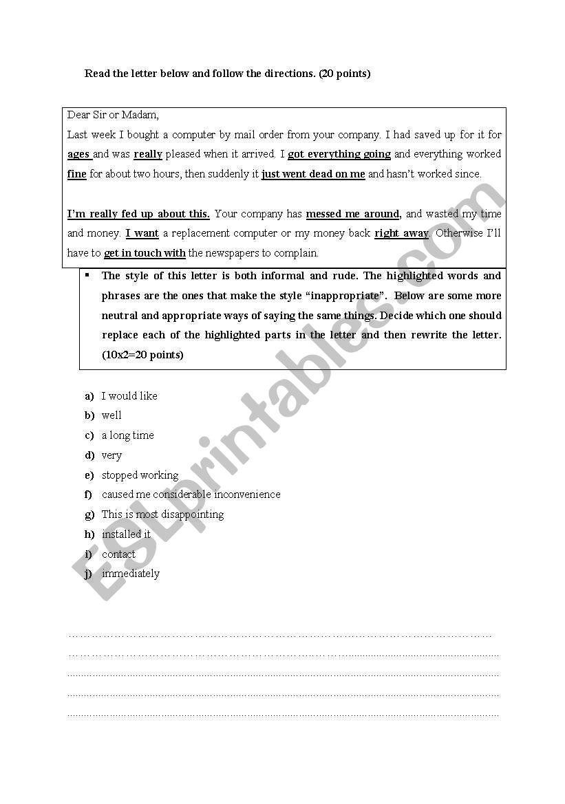 writing activity worksheet