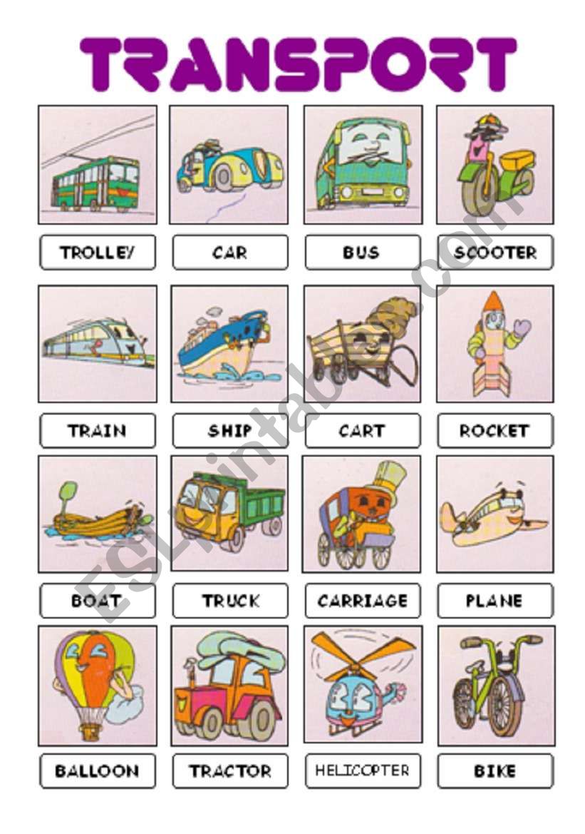 Transport pictionary worksheet