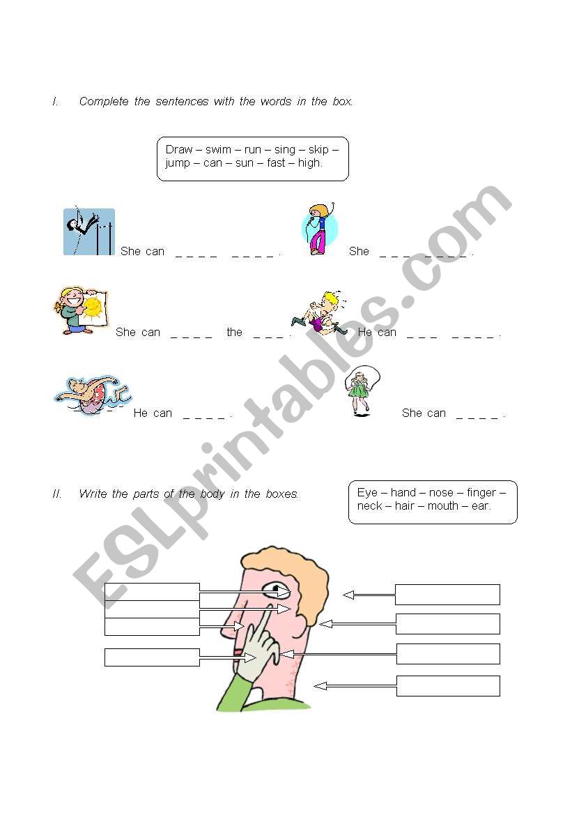 Body parts & action verbs worksheet