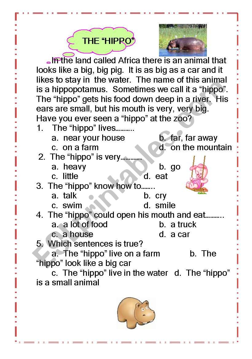 The Hippo worksheet