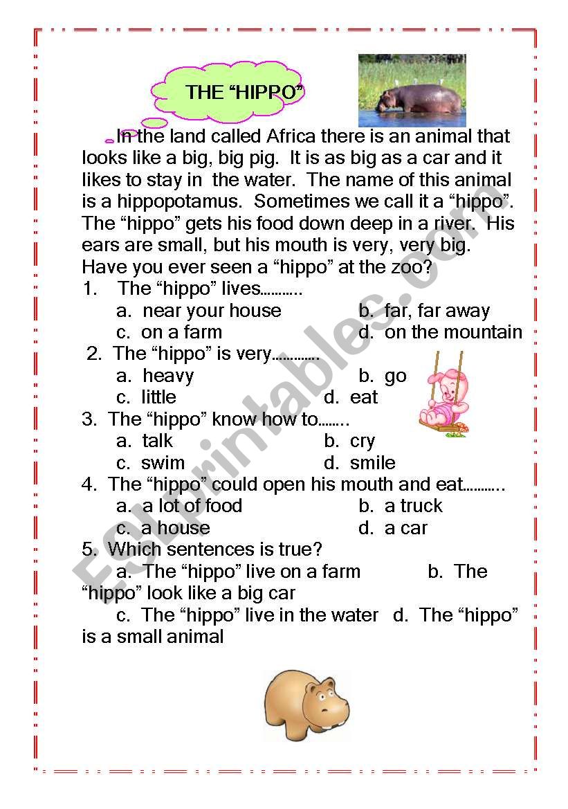 the-hippo-esl-worksheet-by-srisakul