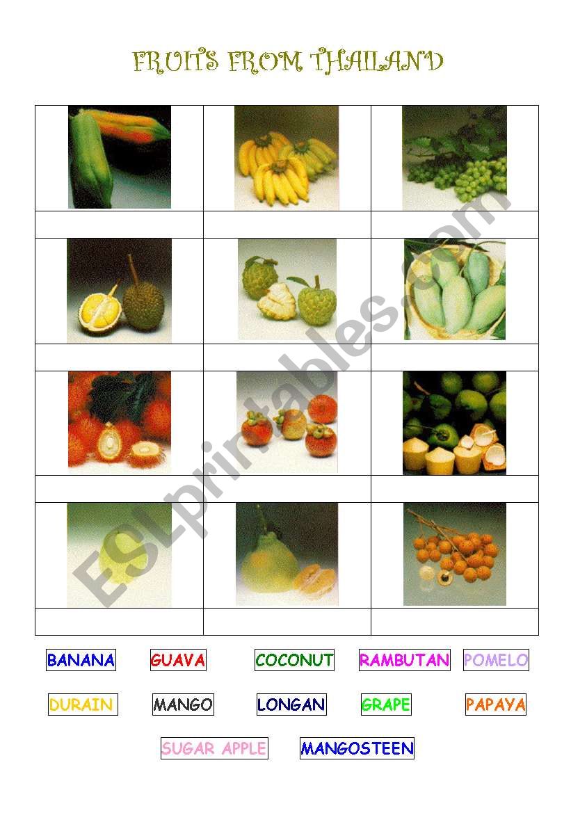 Fruit from Thailand worksheet